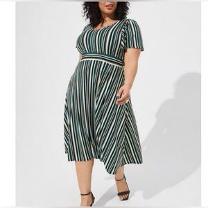 Torrid Green and White Striped Midi Dress
